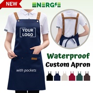 ENERGIE Custom Apron Custom Logo Apron Kitchen Custom Name Apron Water proof Cafe Apron Korean Style