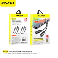 2IN1 AWEI IP MALE TO 3.5MM +IP FEMALE ADAPTER 2A MODEL:- CL-73
