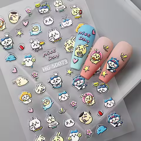 New Cartoon yiji Nail Stickers Cartoon Cute ハチワレ Hachiware うさぎ USAG ちい./かわkawaii 3D Embossed Sticker