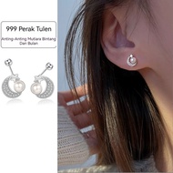 [Best Gift] S999 Silver Moon Star Earrings, Light Luxury Ladies' Star Moon Freshwater Pearl Earrings