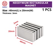 1pcs - 40mm x 20mm x 3mm Magnet Neodymium Berbentuk Segi Empat / Earth Neodymium Rectangular Magnet