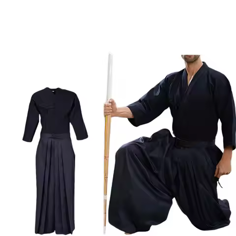 USHINE Aikido Gi Uniform Cotton Hapkido Pants Kendo Hakama Black Deep Blue White Japanese Samurai Tr