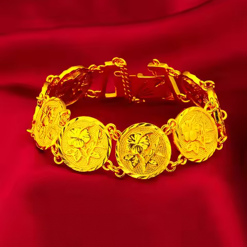 24K Gold 20mm Rose Women's Bracelet, AU999 Pure - Streamline Rose Style, Texture + Refraction, Wrist