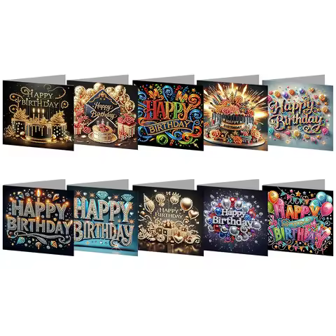 10PCS DIY Diamond Painting Greeting Card Set Birthday Theme Diamond Art Greeting Cards Creative Birt
