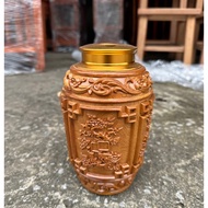 Four-quarter station tea box with copper lid, round green cypress tea box