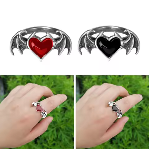 Gothic for Soul Ring Black Red Heart Wing Ring High Polish Finger Ring Wedding Band Cocktail Party P