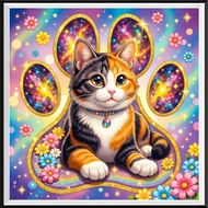 A Set Animals, Cats, and Cat Paws  Pattern Diamond Painting Kit, DIY 5D Diamond Painting Mosaic Canv