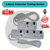 GIM 2 Meter Extension Trailing Socket Plug 2/3/4/5GANG [Neon Light, SIRIM Approved, Easy For 2 Pin &amp; Fireproof Material] Fast Delivery!!!