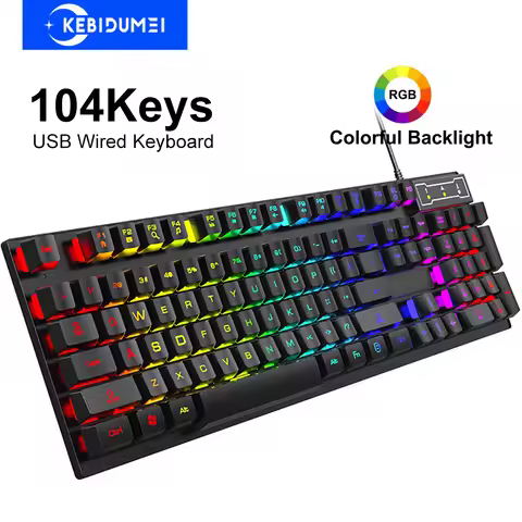 104 Keys Wired Keyboard RGB Colorful Gaming Keyboard Mechanical Feel Keyboard Standard Keyboard for