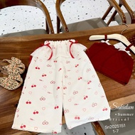 SN151Bộ quần áo bé gái Set áo đỏ 2 dây quần cherry cho bé gái