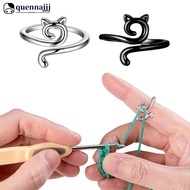 QUENNA 2Pcs Adjustable Knitting Crochet Loop Ring Cat Ears Ring Knitted Yarn Thread Ring Sewing Tool