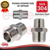 SUS304 STAINLESS STEEL NIPPLE MALE CONNECTOR PIPING FITTING ADAPTOR 1/4" 3/8" 1/2" 3/4" 1"
