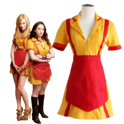 Movie 2 Broke Girls Max Caroline Caroline Cosplay Costume Women Halloween Party Short Sleeve Yellow 