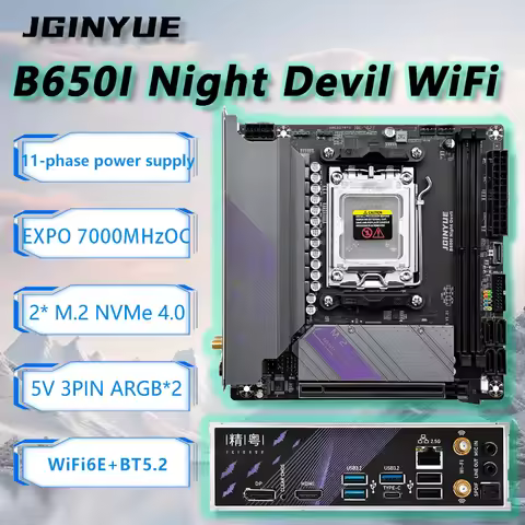 JGINYUE B650I Night Devil WiFi AM5 Motherboard For Ryzen 8700F/7500F/7600X/7700/9600X Desktop DDR5 9