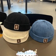 FAYSHOWS Brimless Hat, Corduroy Solid Color Kids Docker Cap, Vintage Warm Fabric C Letter Adjustable