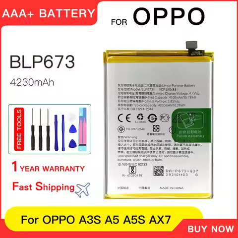 Genuine Battery 4230mAh BLP673 Battery For Oppo A3s A5 A5s AX7 Mobile Phone Batteries Batteria+Free 