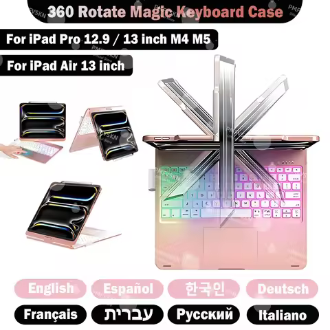 360° Rotatable Magic Keyboard For iPad Pro 13 M5 2025 Pro 12.9 3rd 4th 5th 6th Tablet Case For iPad 