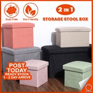 𝟮 𝗜𝗡 𝟭 Fabric Ottoman Folding Storage Stool Box Sofa Clothes Organizer Foot Seat Bench Kotak Simpana