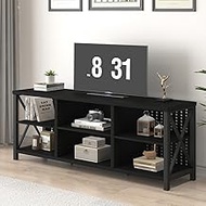 LVB Black TV Stand for 75 Inch TV, Long Modern Wood Entertainment Center, Large Industrial Television Stands with Storage, Metal Media Console Table Cabinet for Living Bedroom, Black Oak, 63 Inch