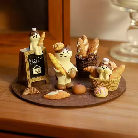 Miniature Cat Figurines Micro Scene Coffeeshop Bookshelf bakery Decoration Garden Resin Craft Japane