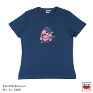 แตงโม (SUIKA) -  เสื้อยืดคอกลมแขนสั้น ผ้าอินเตอร์ล็อก ลายปักดอกไม้ ( E.O-090 )