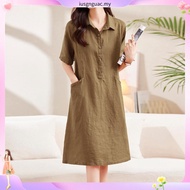LAHSTORE straight linen dress with German collar, half sleeves, pockets, youthful loose form DS29 (B