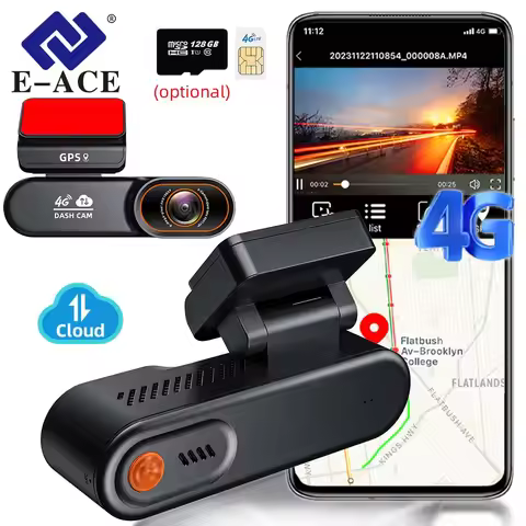 E-ACE 4G LTE DashCam With Built-in SIM Card Remote Live View 24/7 Parking Monitor GPS Track 2-Way Au