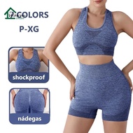 Feminino TopSports 2 Pieces Sets Legging Short Top Gym Female Kit Fitness Bra Lift Butt