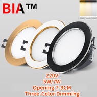 BIA Led Embedded Aluminum Alloy Downlight, Hole Light, Hole Light, Household Light, Opening 7-9CM, Three-color Dimming, Ceiling Light, Spotlight, Bull's Eye Light, 220V, 5W, 7W,