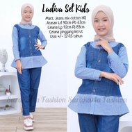 Setelan Jeans Anak Kotak-kotak Ladiva | Setelan Kulot Anak | Set Jeans Anak 12-15 tahun