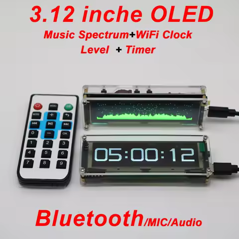 Bluetooth/MIC/Audio 3.12inch OLED Music Spectrum WiFi Clock Level VU Meter Digital Timer Countdown D