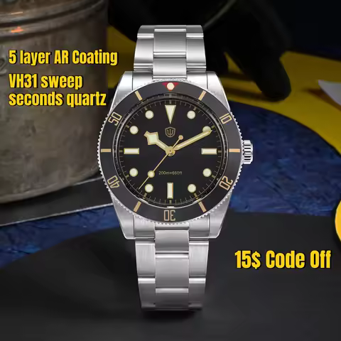 Watchdives WD7922 Vintage Quartz Watches Vh31 Sweep Movement AR Sapphire Luminous 200M Waterproof 37
