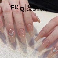 Nailbox Fu2Q - Square, Pointed White Fake Nails with Stones