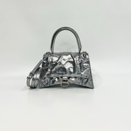 Balenciaga銀色抓皺羊皮小號Hourglass沙漏包751497
