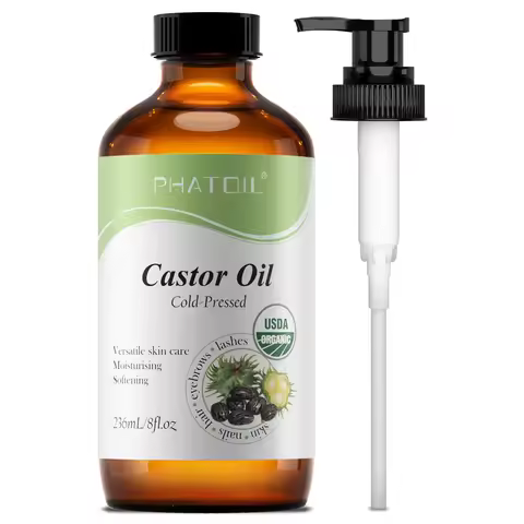 PHATOIL 236ml/118ml Organic Cold-Pressed Castor Oil For Eyelashes & Eyebrows,Hair Growth,Skin & Nail