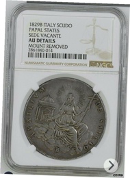 1829-B Italian States PAPAL STATES Scudo Silver Coin Sede Vacante NGC AU-Details1829-B Italian State