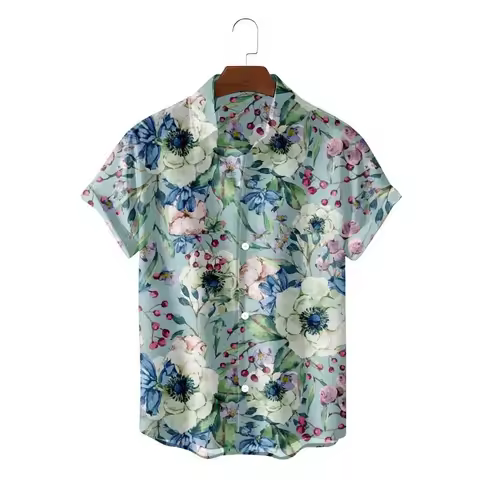 Colorful Tropic Flower 3D Print Hawaiian Shirt For Men Loose Short Sleeves Summer Fashion Top Floral