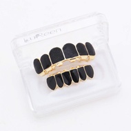 18K  Black Plated hip hop Punk Fit teeth grillz caps TOP & BOTTOM Grill set