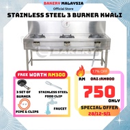 Stainless Steel 3 Burner Kwali Range Dapur Gas 3 tungku Stove Range