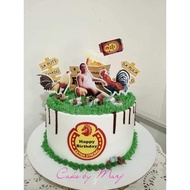 Redhorse with rooster theme cake topper