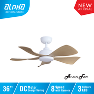 ALPHA AlphaFan - HANI 5B 36 Inch LED DC Motor Ceiling Fan with 5 Blades (8 Speed Remote) [Exclude Installation]