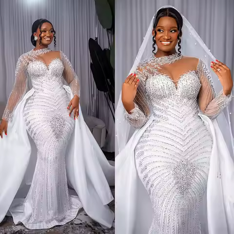 Customized Beaded Lace Embroidery Exquisite Mermaid Wedding Dress With Detachable Skirt 2026 New 2 I