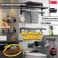 [SG] No Punching No Drill Towel Rack ✨ Bathroom Accessories Bathroom Rack Toilet Roll Holder Towel H
