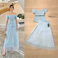 S031 Detail : Set Of 2 Pieces Shirt + Skirt Tag-Swan Tweed Clothing Pleated Long