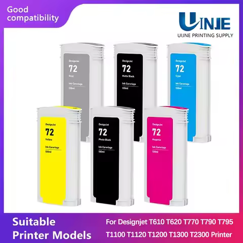 NEW 72 Inkjet Ink Cartridge 130ML Compatible For HP72 Designjet T610 T620 T770 T790 T795 T1100 T1120