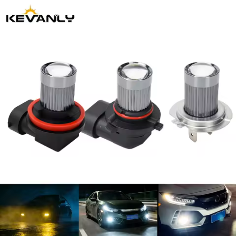 2PCS H11 Car Fog Lamp H7 LED 9005 9006 Projector Mini Lens 3000K Amber 6000K White Fog Light Bulb Su