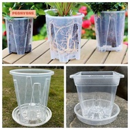 PEONYTWO Phalaenopsis Orchid Potted, Accessories Round Square Transparent Flower Pot,  Plastic Stomata Orchid Pot Plant Pot with Holes Outdoor
