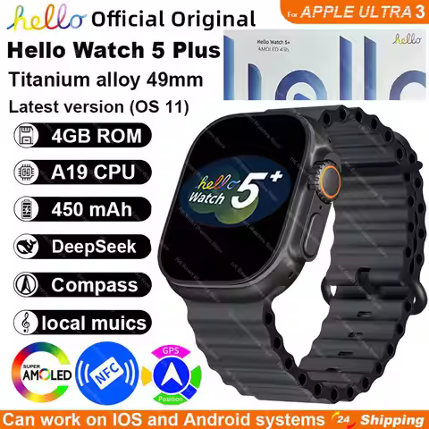 Smartwatch 2025 New Official Original Hello Watch 5 Plus ULTRA 3 49mm AMOLED 4G ROM NFC GPT GPS Comp