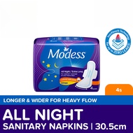 Modess All Night Extra Long with Wings Sanitary Napkin 4s - Heavy Flow, Fast Absorbing Against Leaks