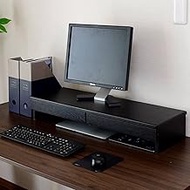 YAMAZEN DTS-H8025(BK) Monitor Stand, 2 Drawers (A4 Clear File Compatible), PC Stand, Display Stand, 
